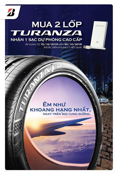 THAY LỐP BRIDGESTONE TURANZA GR100 TẶNG NGAY SẠC PIN DỰ PHÒNG CAO CẤP